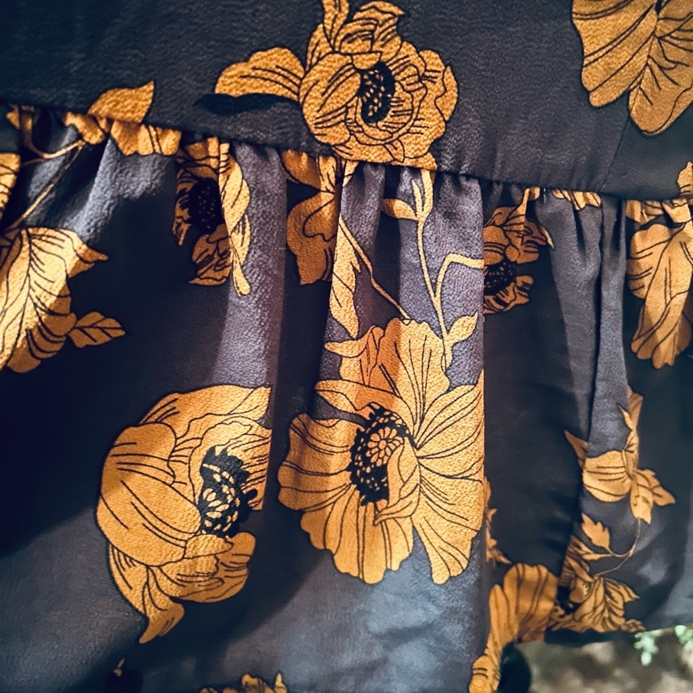 Floral Charcoal Gray and Gold Dress - Picture 3 of 3